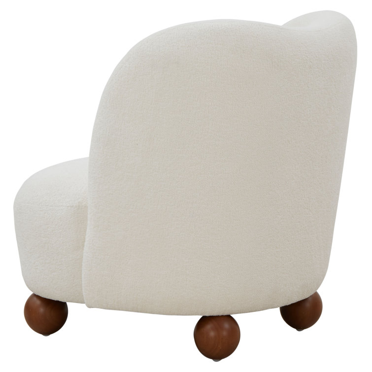 Ivory Boucle Upholstered Barrel Accent Chair with Wood Legs