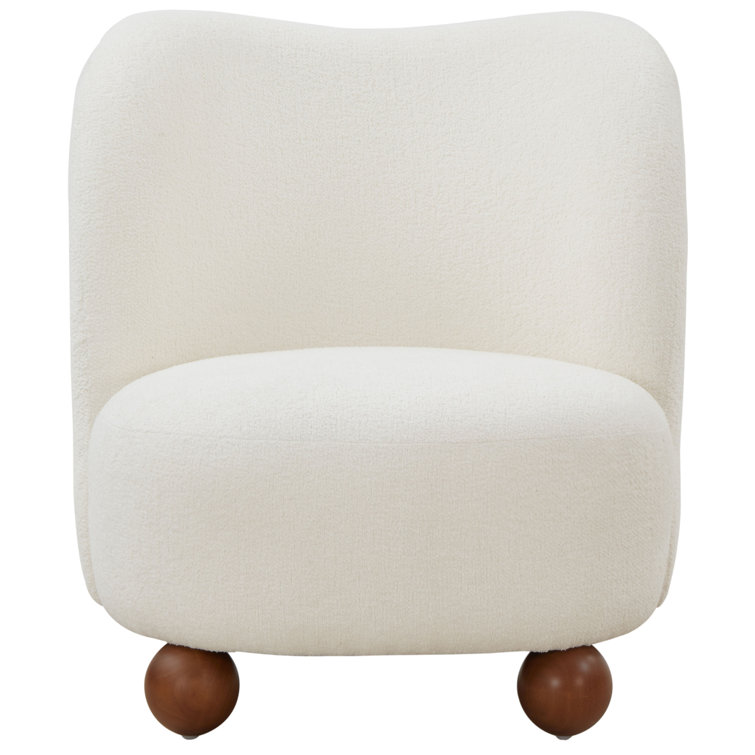 Ivory Boucle Upholstered Barrel Accent Chair with Wood Legs