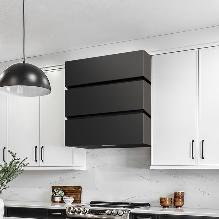 Jet Black Stainless Steel Wall Mounted Range Hood with Charcoal Filter