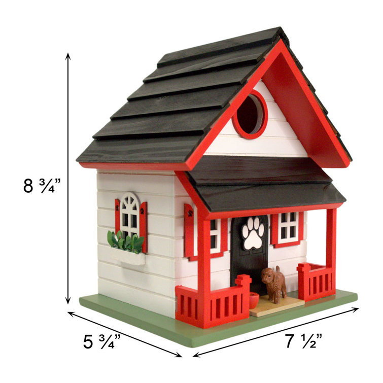 Red and White Wooden Dog-Themed Birdhouse