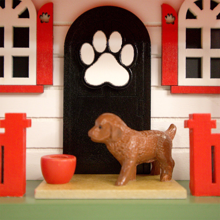 Red and White Wooden Dog-Themed Birdhouse