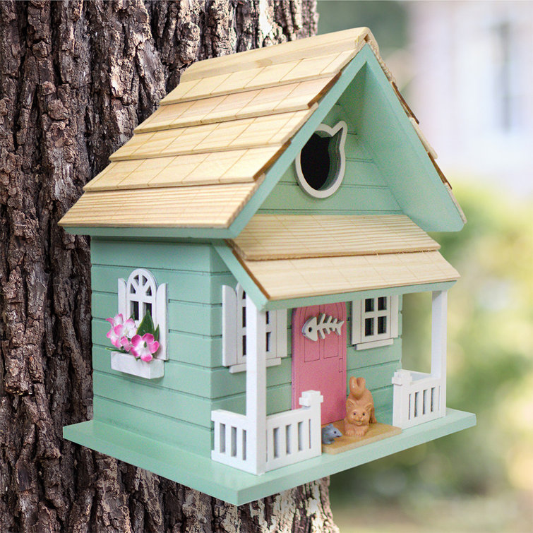 Green Pine Cottage Birdhouse with Extended Roof