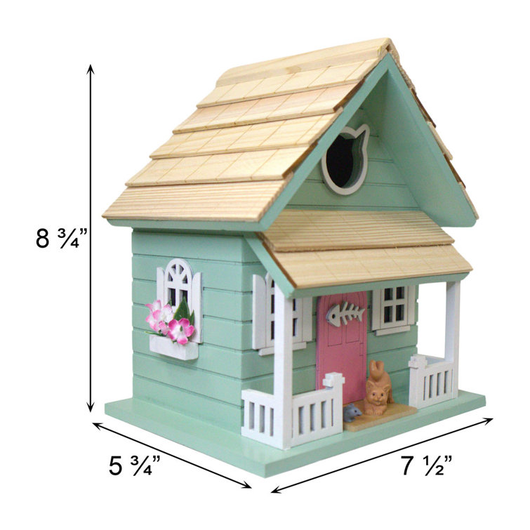 Green Pine Cottage Birdhouse with Extended Roof