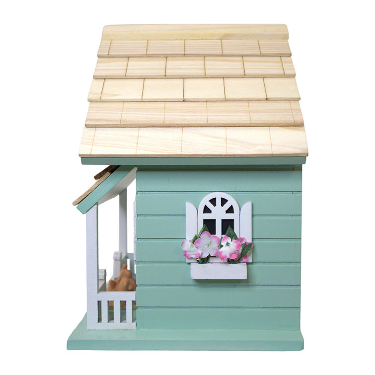 Green Pine Cottage Birdhouse with Extended Roof