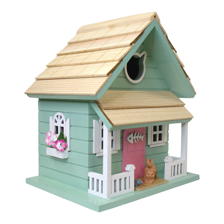 Green Pine Cottage Birdhouse with Extended Roof