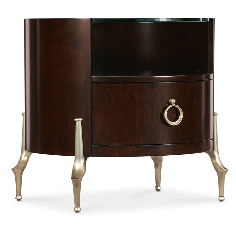 Bella Donna Round Brown Wood and Metal Side Table with Storage