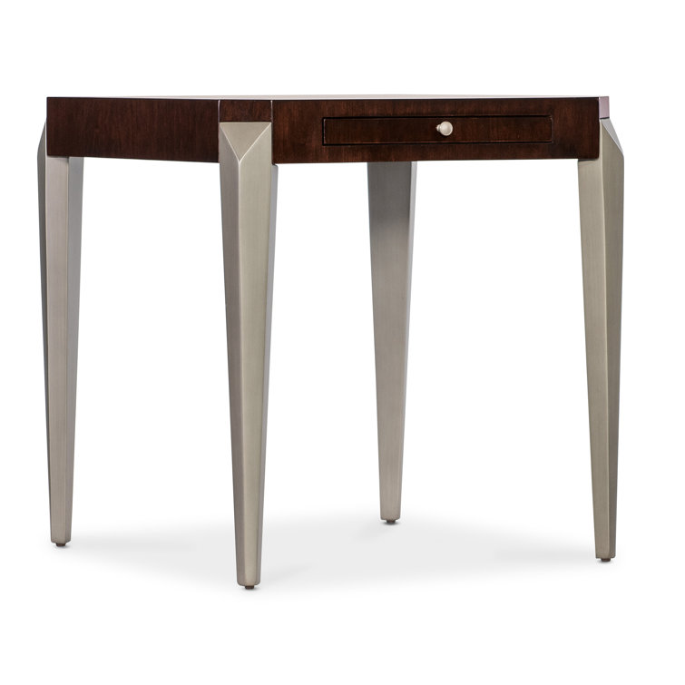 Bella Donna Square Brown Wood and Metal End Table