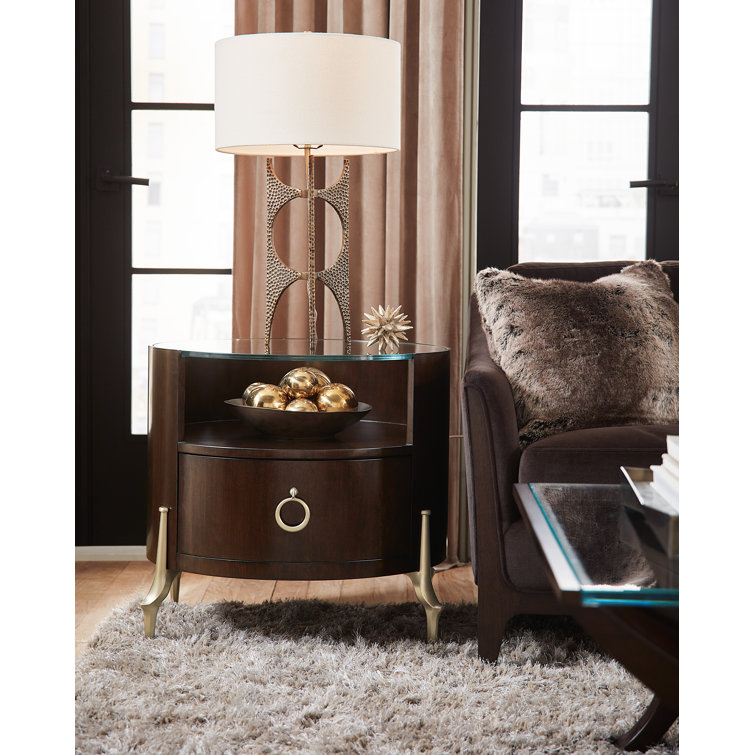 Bella Donna Round Brown Wood and Metal Side Table with Storage