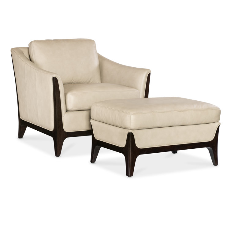 Sophia Beige Leather and Wood Accent Chair