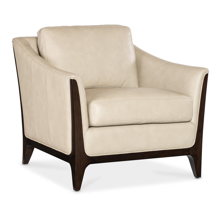 Sophia Beige Leather and Wood Accent Chair