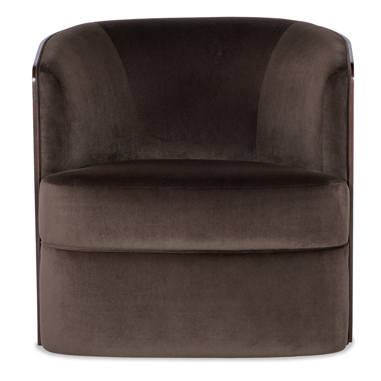 Brown Leather Barrel Swivel Chair with Manufactured Wood