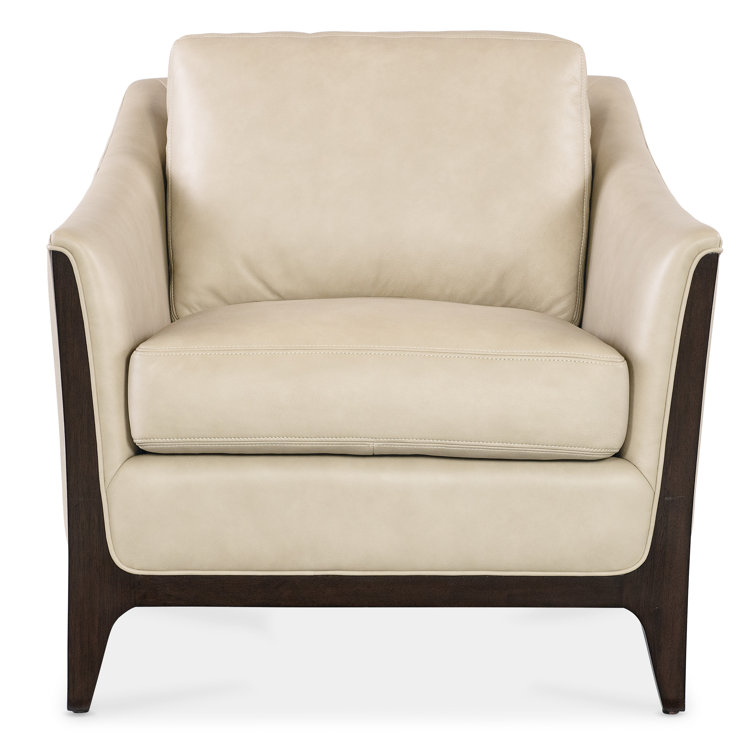 Sophia Beige Leather and Wood Accent Chair