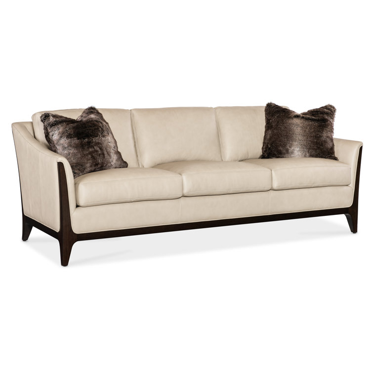 Beige Leather Reclining Sleeper Sofa with Ottoman