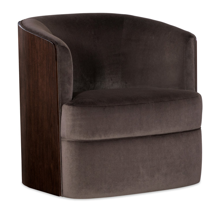Brown Leather Barrel Swivel Chair with Manufactured Wood
