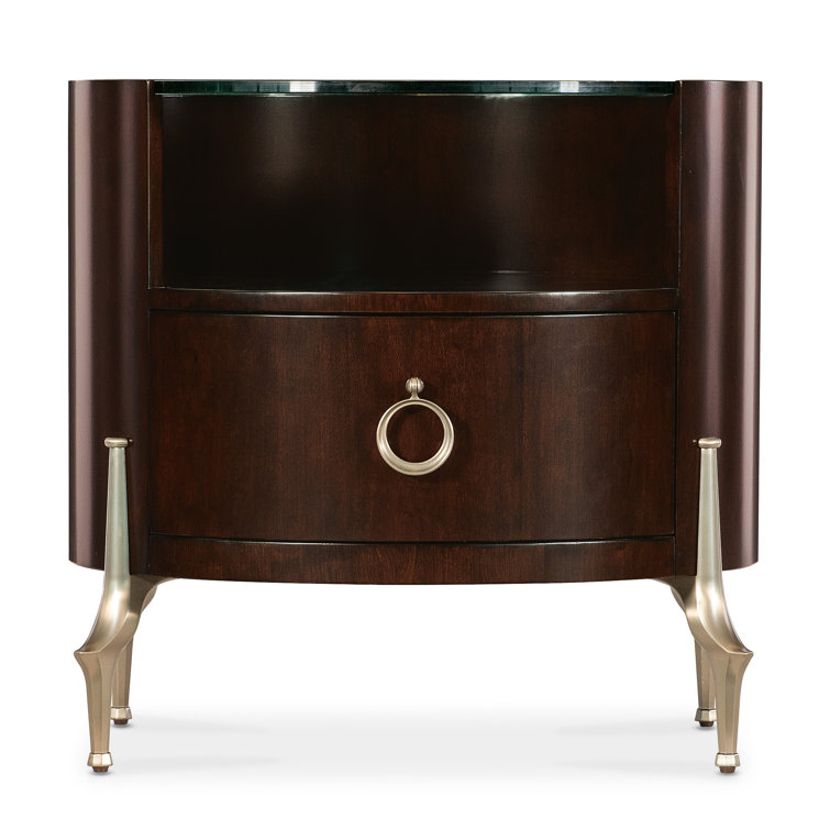 Bella Donna Round Brown Wood and Metal Side Table with Storage