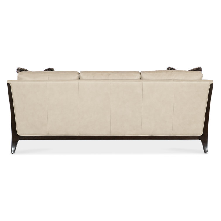 Beige Leather Reclining Sleeper Sofa with Ottoman