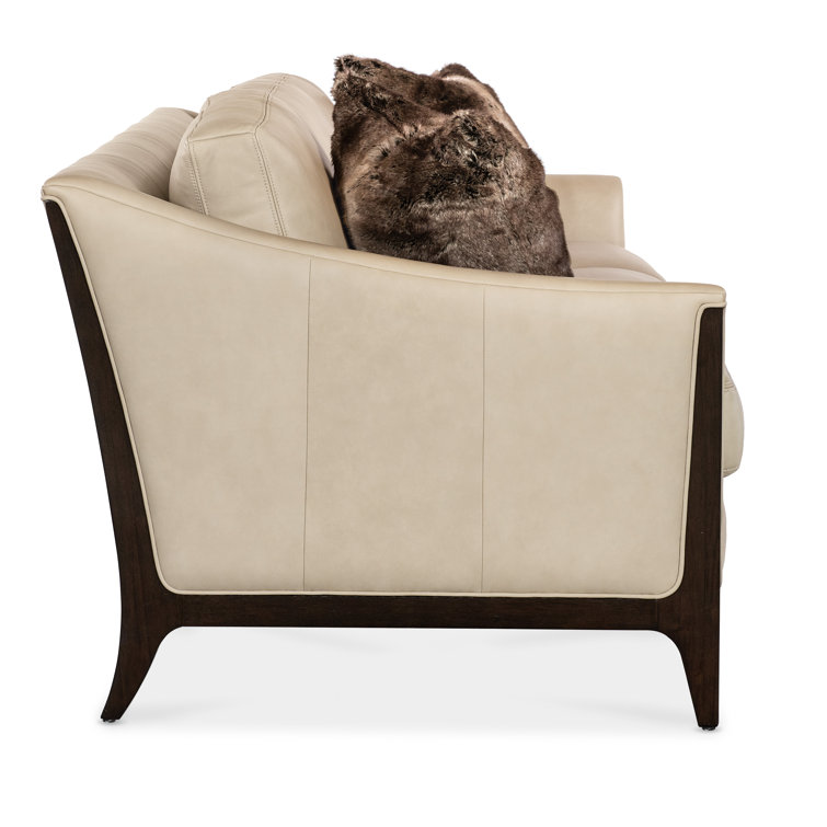 Beige Leather Reclining Sleeper Sofa with Ottoman