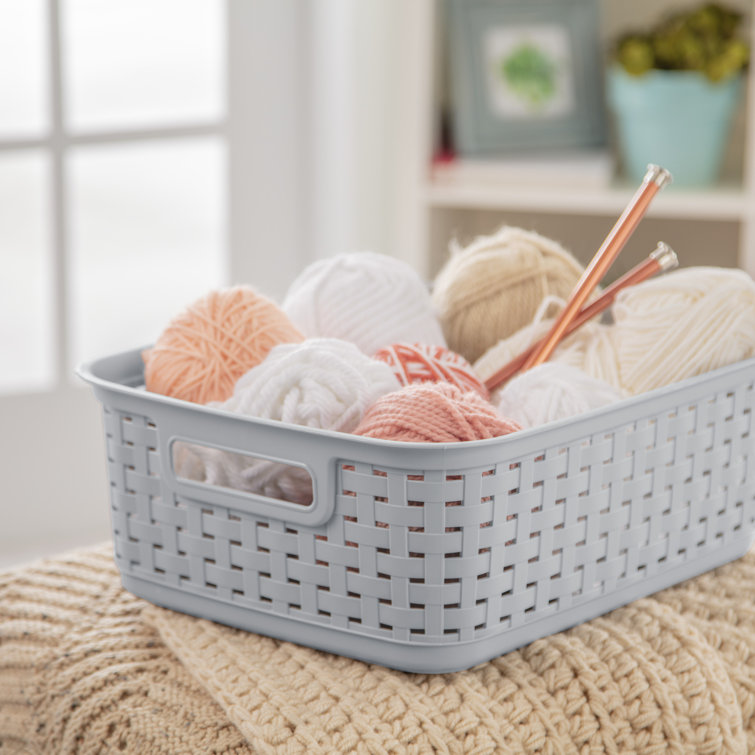 Sterilite Cement Gray Short Weave Wicker-Style Storage Basket