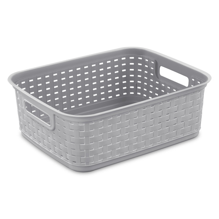 Sterilite Cement Gray Short Weave Wicker-Style Storage Basket