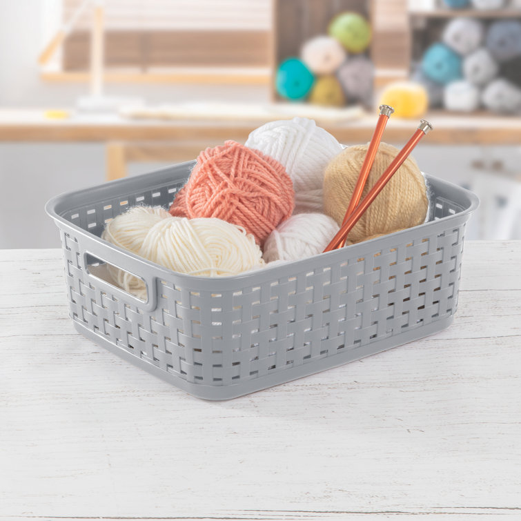 Sterilite Cement Gray Short Weave Wicker-Style Storage Basket