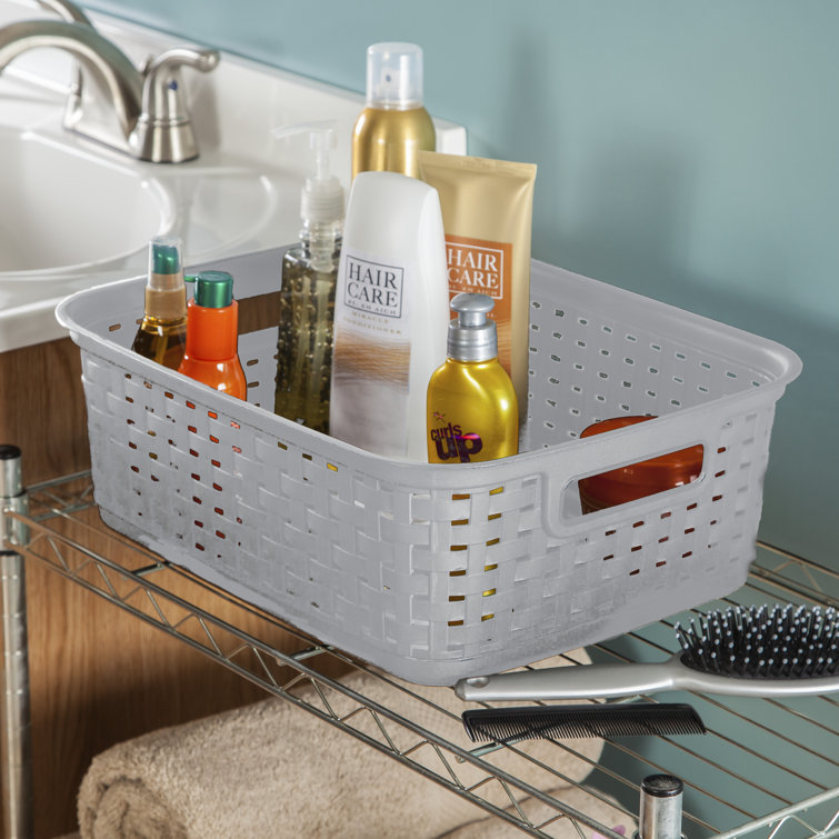Sterilite Cement Gray Short Weave Wicker-Style Storage Basket