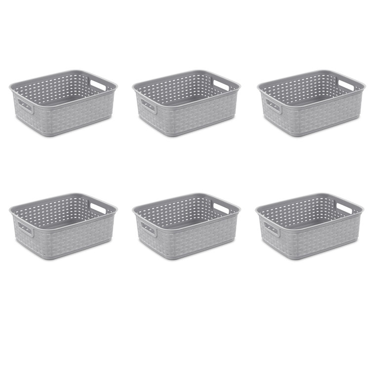Sterilite Cement Gray Short Weave Wicker-Style Storage Basket