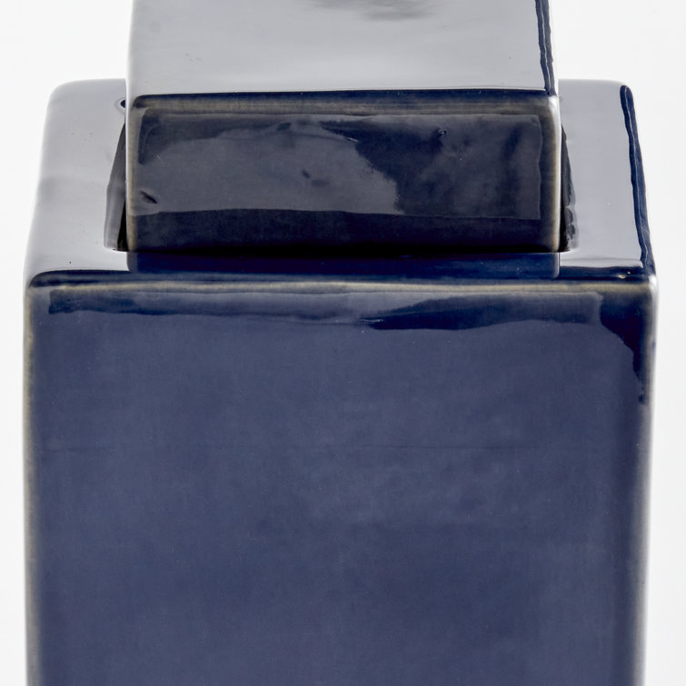 Large Blue Ceramic Lidded Decorative Jar