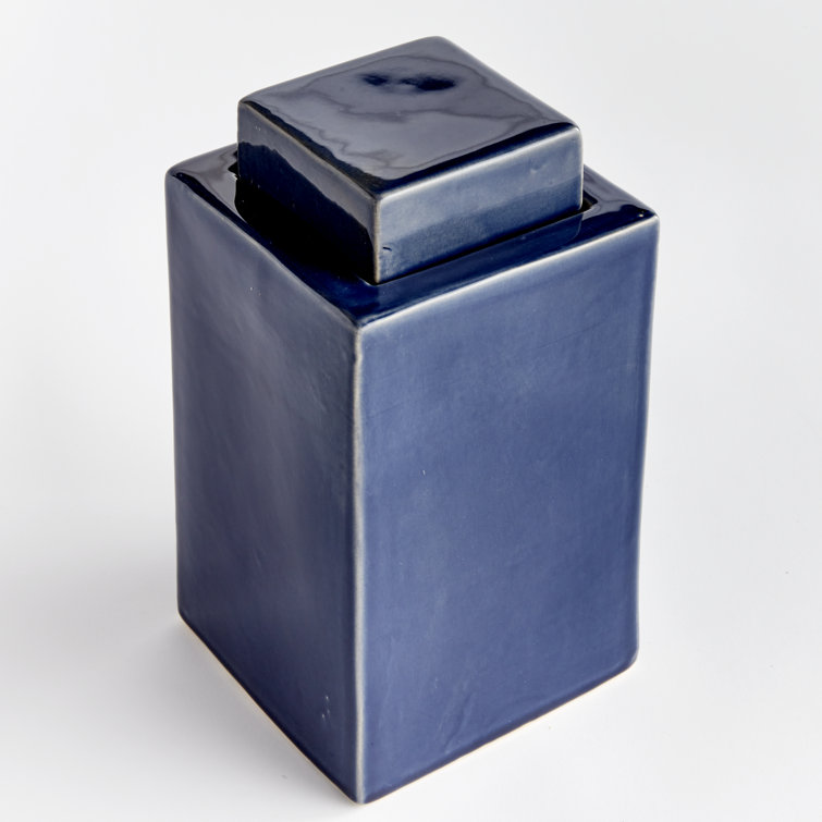 Large Blue Ceramic Lidded Decorative Jar