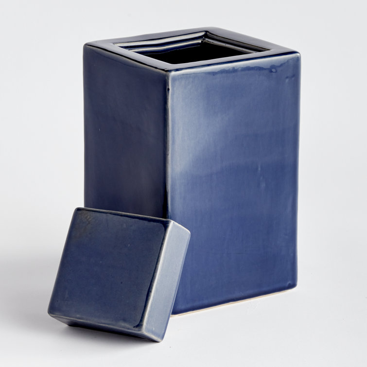 Large Blue Ceramic Lidded Decorative Jar