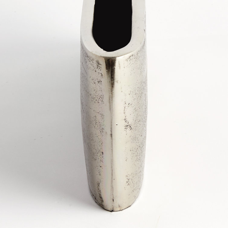 Long Narrow Silver Metal Table Vase