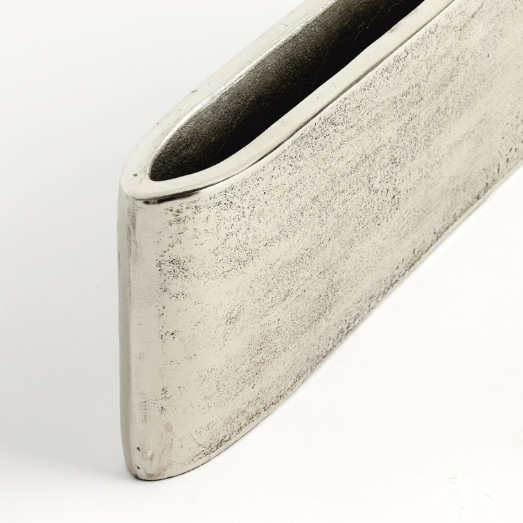 Long Narrow Silver Metal Table Vase