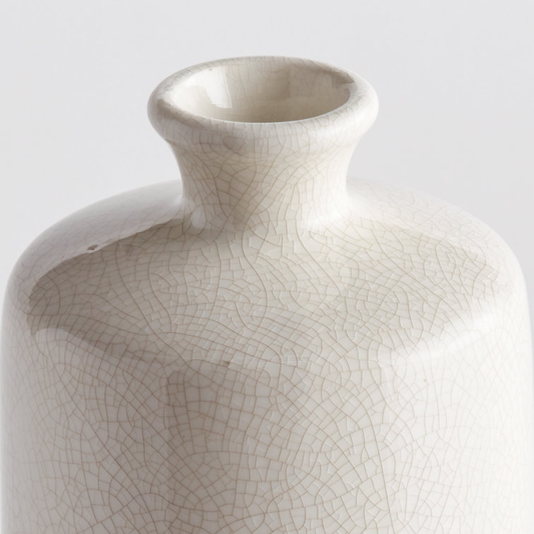 Tall Warm White Ceramic Decorative Table Vase