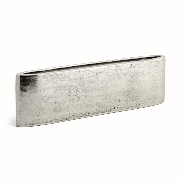 Long Narrow Silver Metal Table Vase