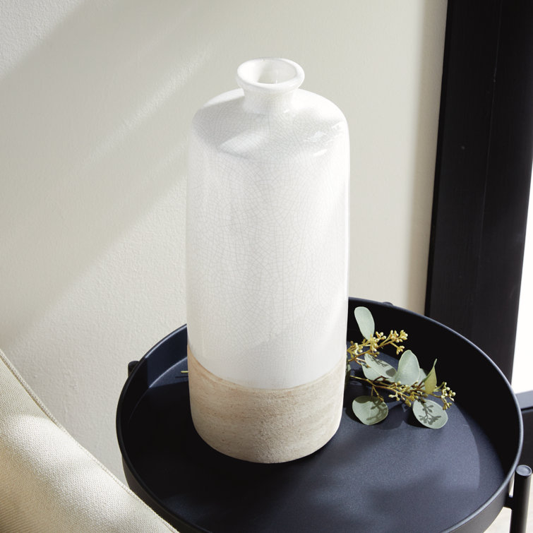 Tall Warm White Ceramic Decorative Table Vase