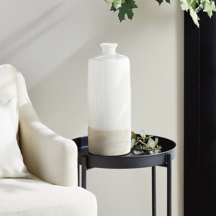 Tall Warm White Ceramic Decorative Table Vase