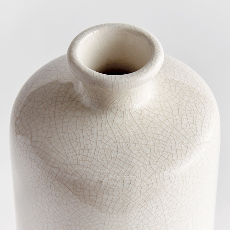 Tall Warm White Ceramic Decorative Table Vase