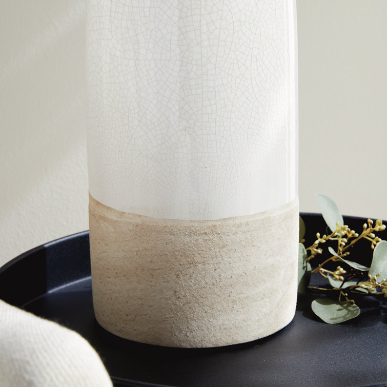 Tall Warm White Ceramic Decorative Table Vase