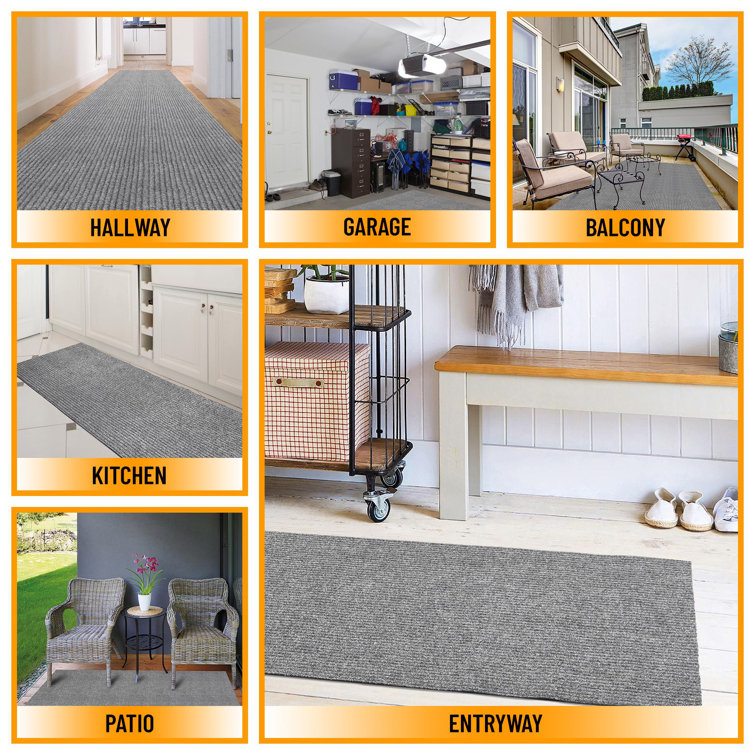 Gray Non-Slip Synthetic Hallway Runner Rug, 2' x 5'