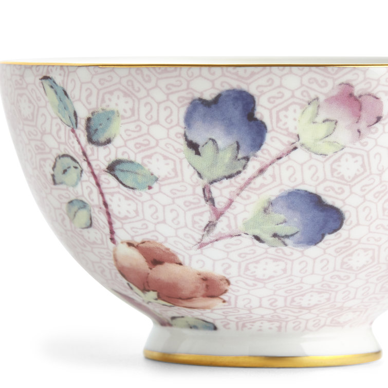 Pink Floral Bone China Teacup and Saucer with Gold Trim