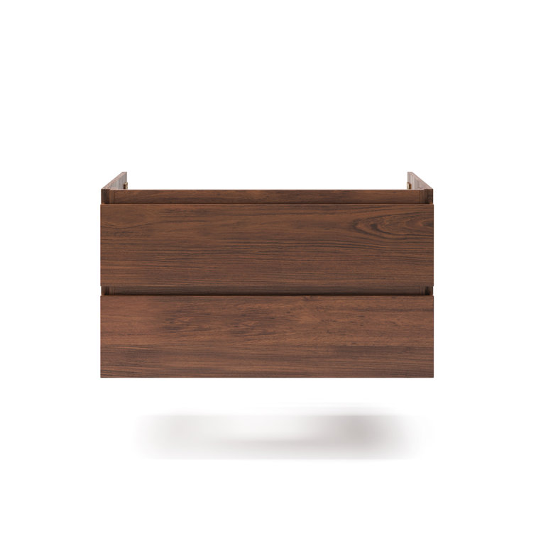 Warm Walnut 35" Wall Mount Single Sink Vanity Base with Engineered Wood