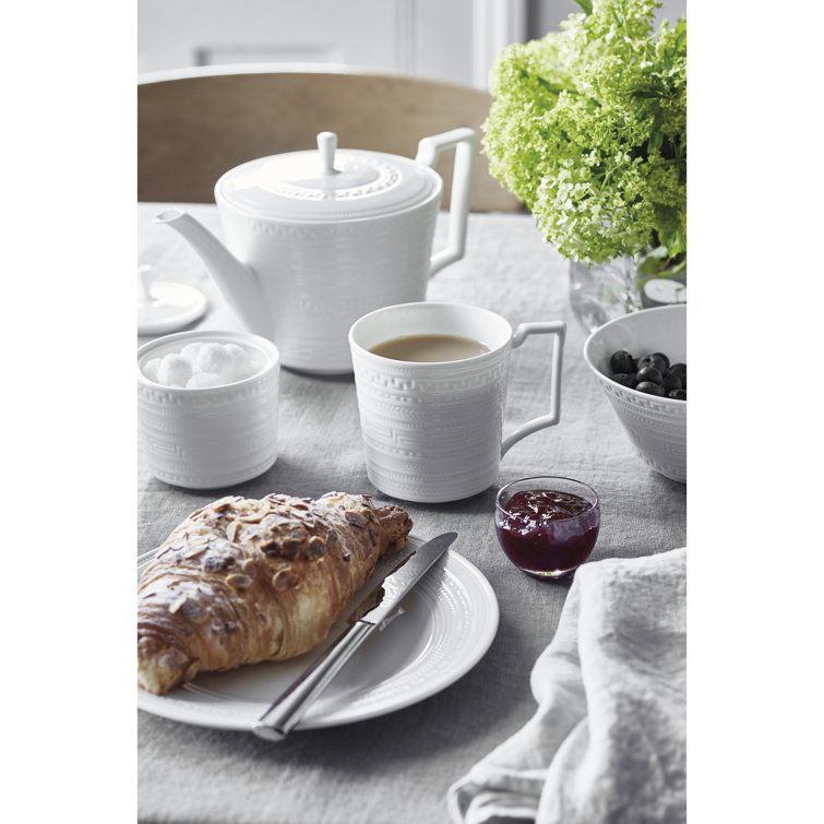 White Geometric Embossed Ceramic Mug, 12-Ounce