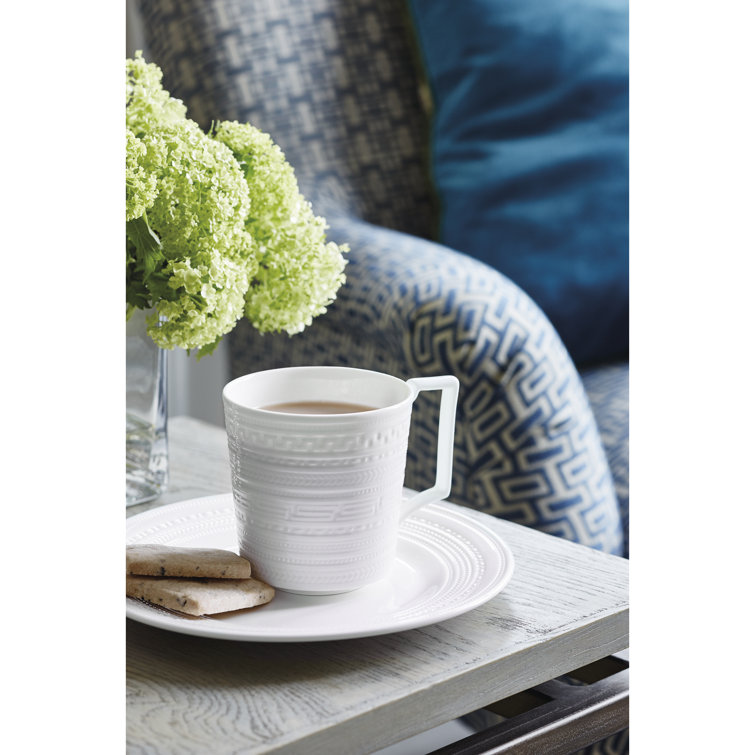 White Geometric Embossed Ceramic Mug, 12-Ounce