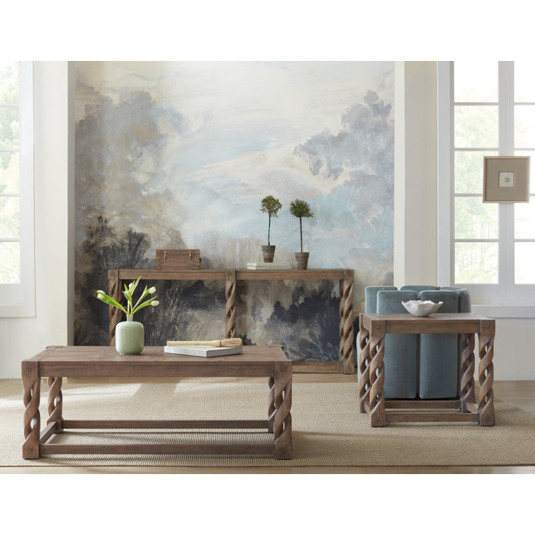 Rustic Brown Pine Veneer Cocktail Table with Twisted Legs