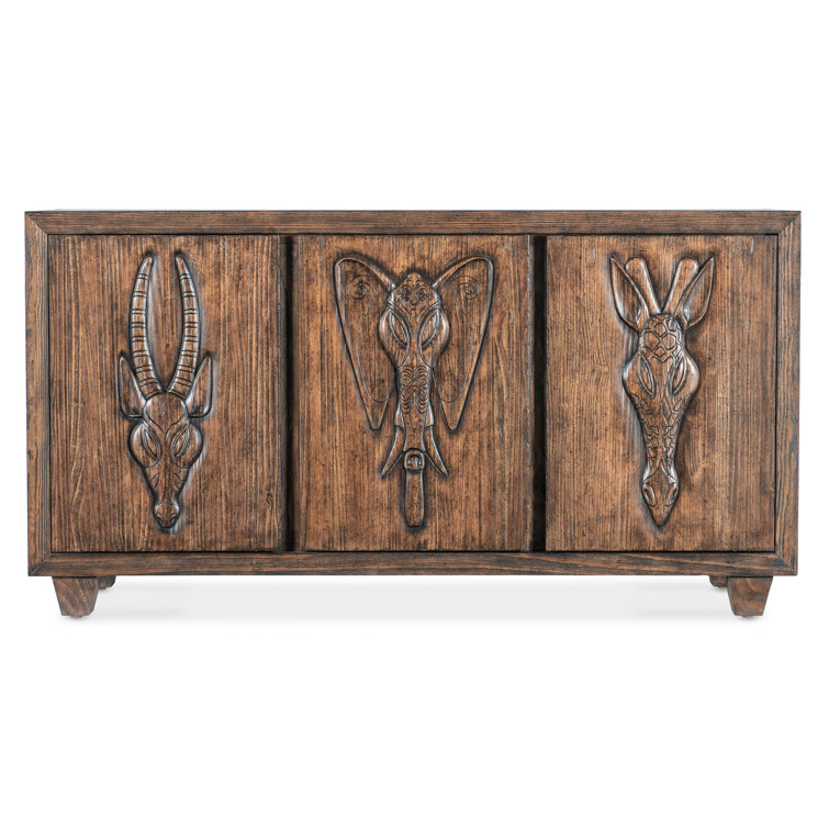 Safari Brown Pine Veneer Rustic Credenza