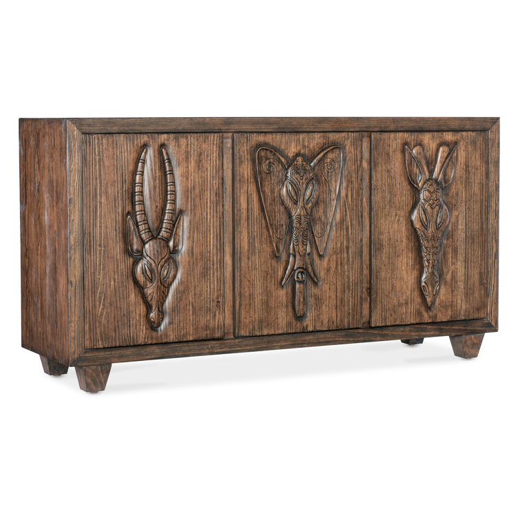 Safari Brown Pine Veneer Rustic Credenza