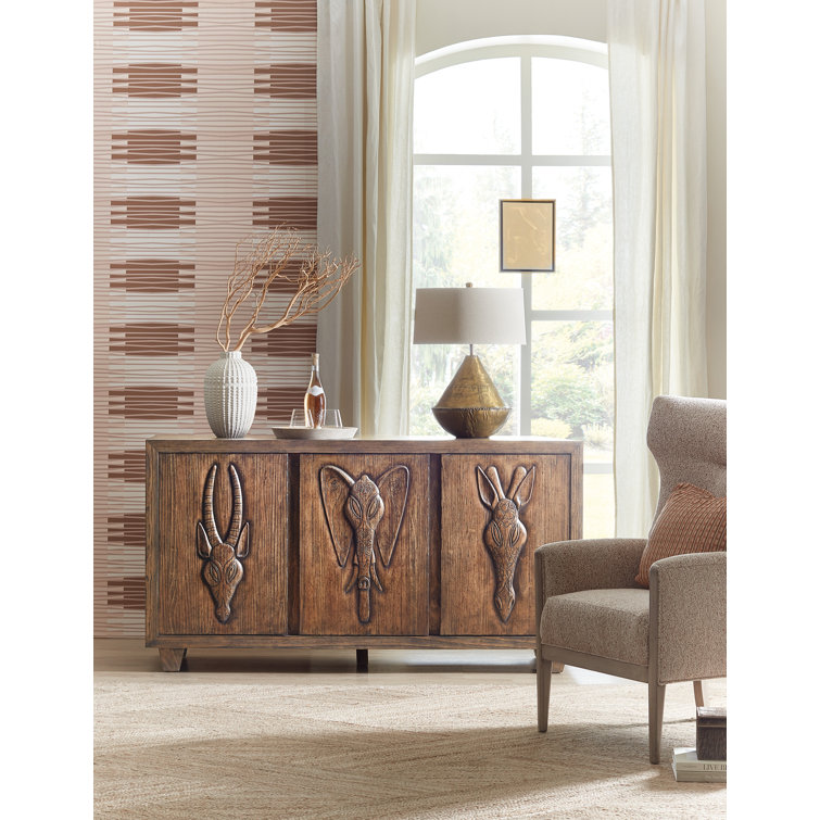 Safari Brown Pine Veneer Rustic Credenza