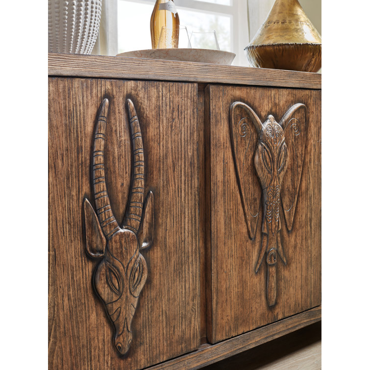 Safari Brown Pine Veneer Rustic Credenza