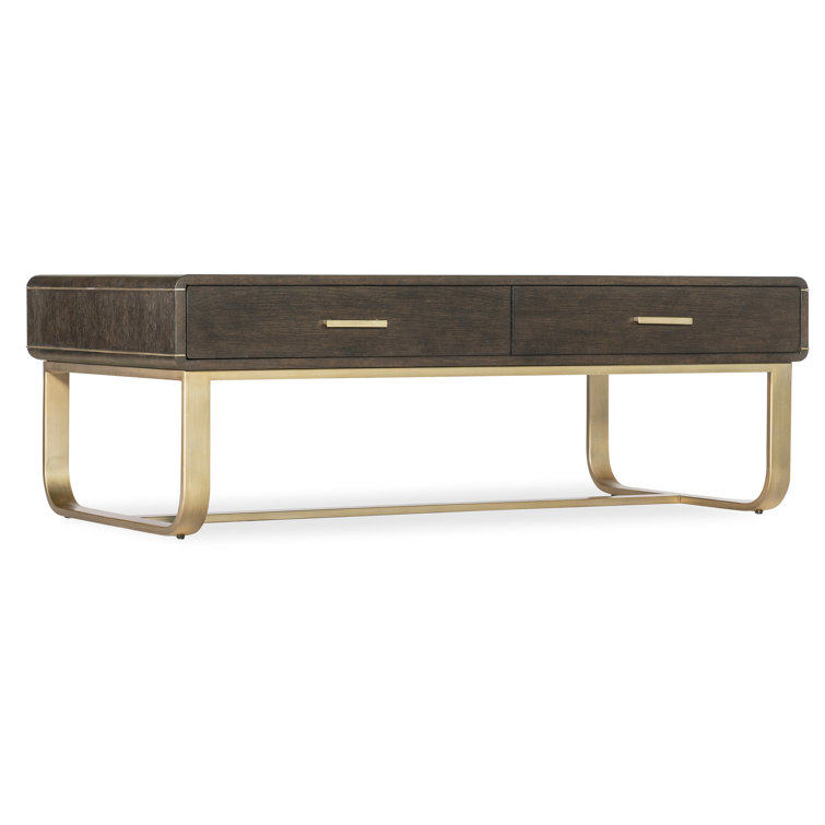 Rustic Brown and Gold Wood Metal Storage Cocktail Table
