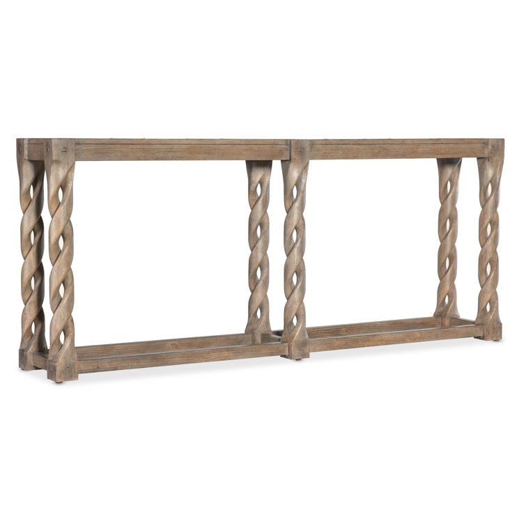 Rustic Brown Pine Veneer Console Table with Twisted Legs