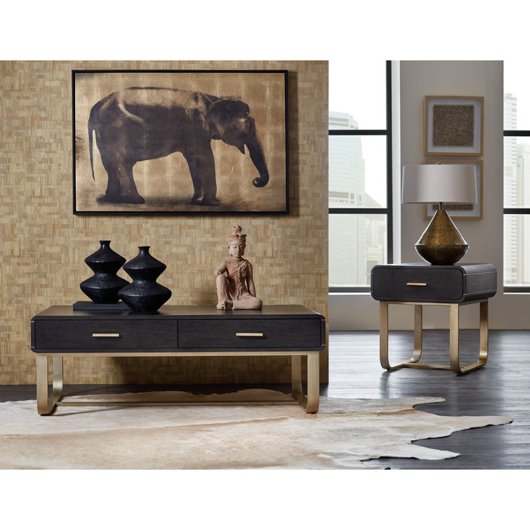 Rustic Brown and Gold Wood Metal Storage Cocktail Table